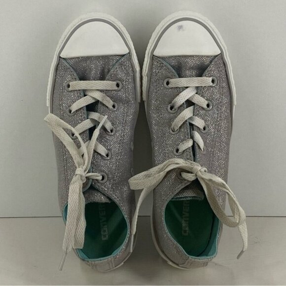 Converse Double Tongue Silver Sparkle and Turquoise Low Top Sneakers Youth Size3 - Picture 12 of 12